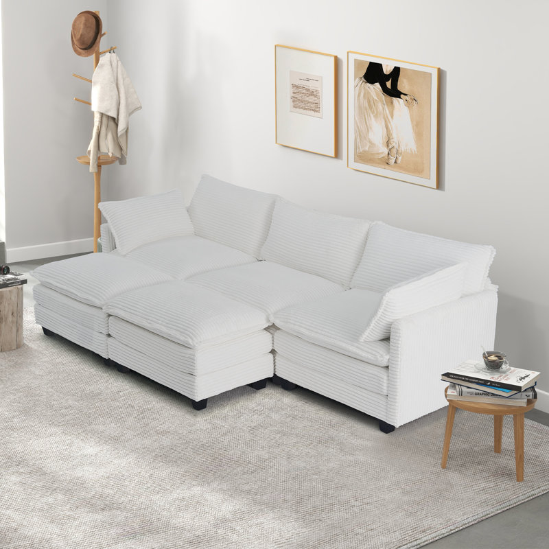 Canapé modulaire en velours côtelé avec assise profonde et canapé modulaire surdimensionné à 3 places en U avec repose-pieds double mobile