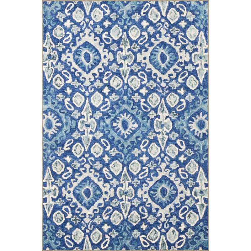 White Blue Round Diamond Decorative Washable Carpet, Round 5'