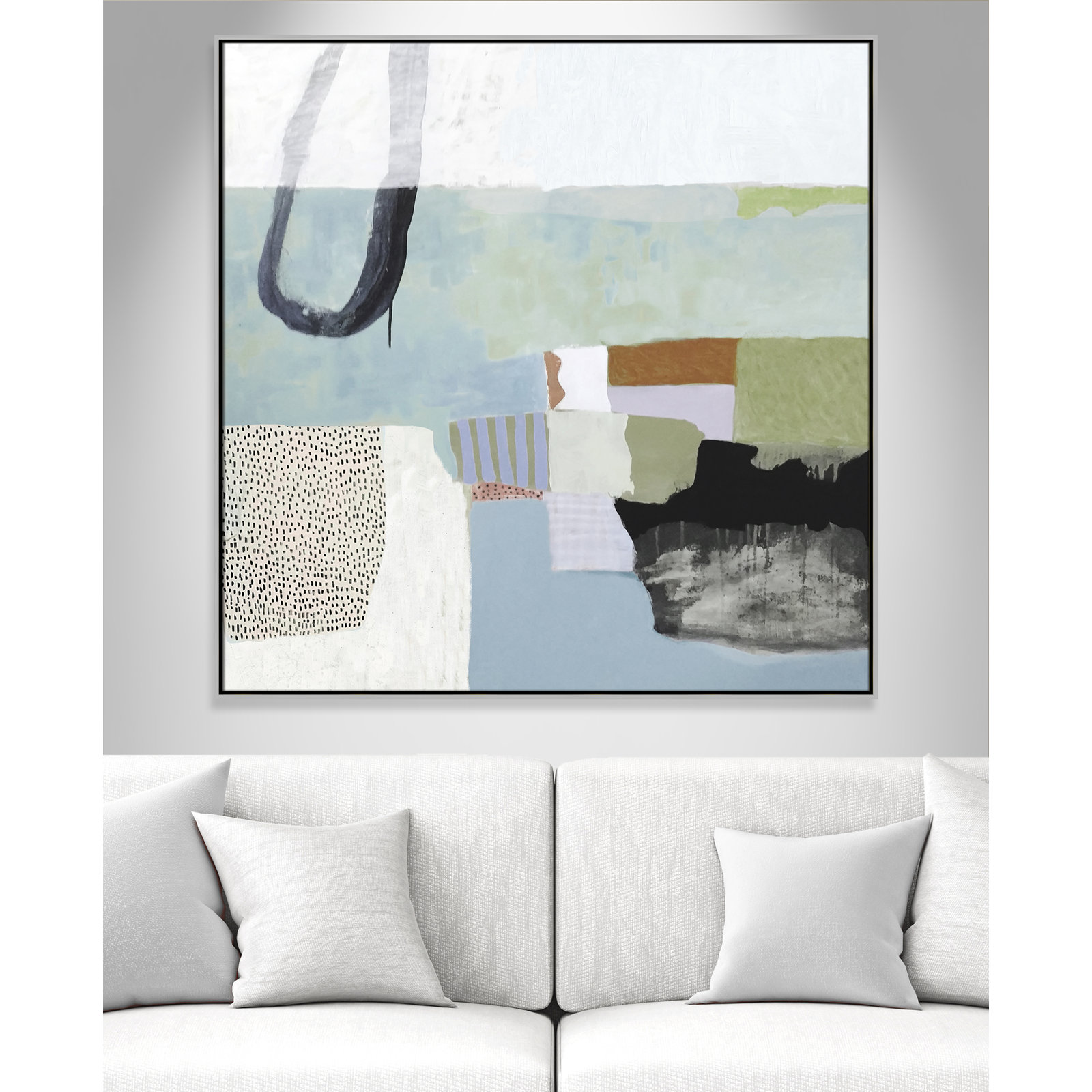 Concorde "Blue Rhythm" Painting by Nathaniel Mather, 46.5" H x 46.5" W x 2" D, Silver Framed Canvas, No Mat