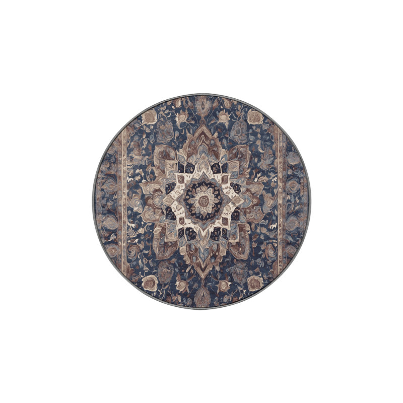 Machine Washable Gray Area Rug, Round 8'