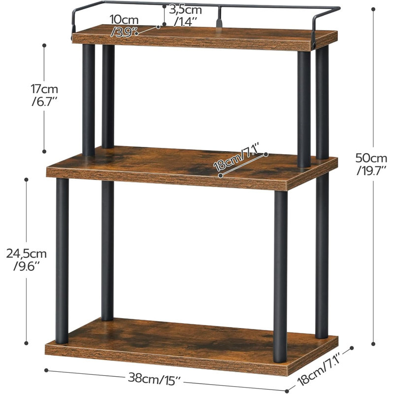 Organisateur de comptoir de cuisine, tablette d'angle mobile, organisateur de rangement de bureau pour comptoir, bureau, salon, brun rustique et noir