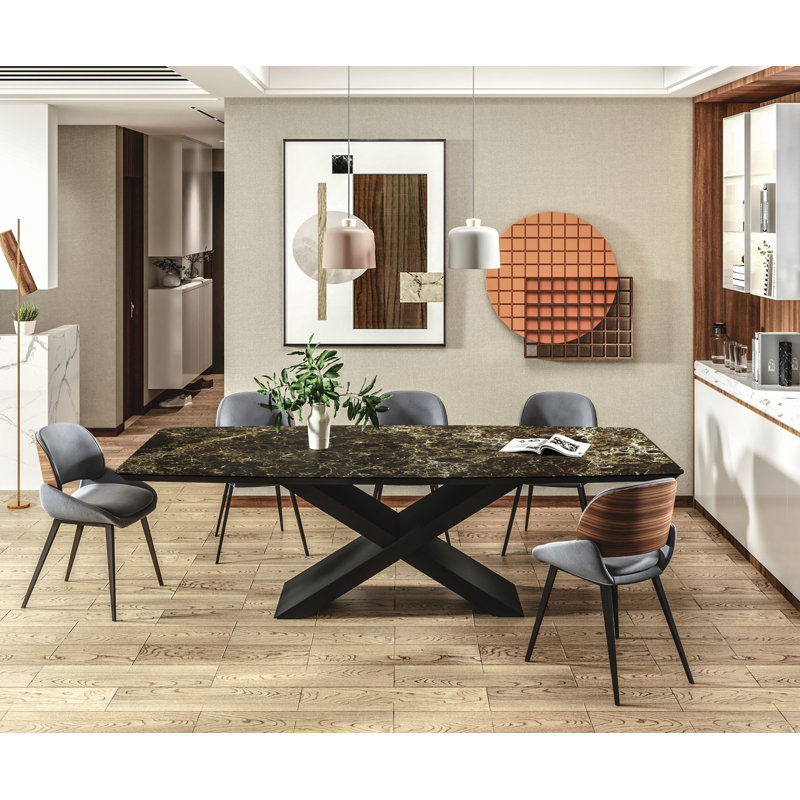Glass Top Metal Base Dining Table