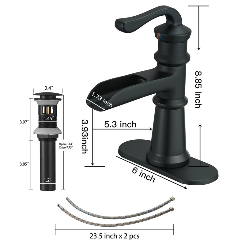 Matte Black Single Handle Bathroom Faucet with Pop-Up Drain