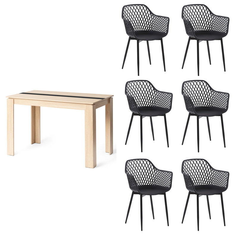 Ensemble de table à manger et de chaises 5 pièces, table de salle à manger en bois avec 4 chaises en plastique (chêne et noir)