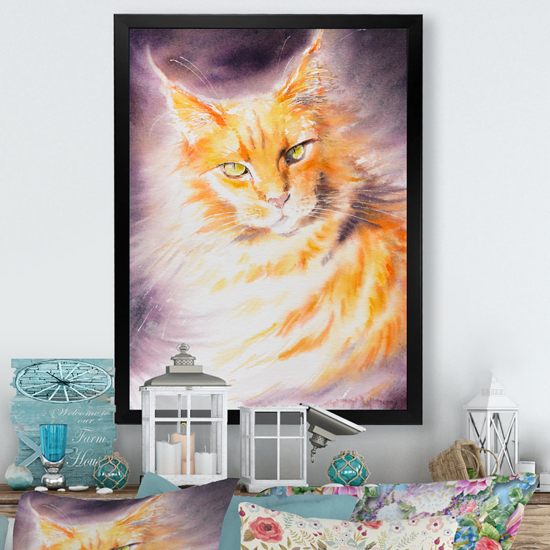 «Beautiful Cat», peinture murale traditionnelle sur toile, Toile avec cadre photo noir, H 20 po x l 12 po x P 1 po