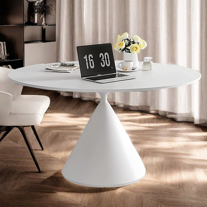 Creamy White modern sintered stone dining table, 29.53"H x 59.06"L x 59.06"W