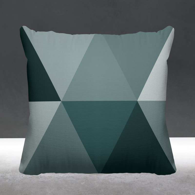 Coussin décoratif intérieur / extérieur Isla, L 15 po x H 15 po, Émeraude géométrique 1