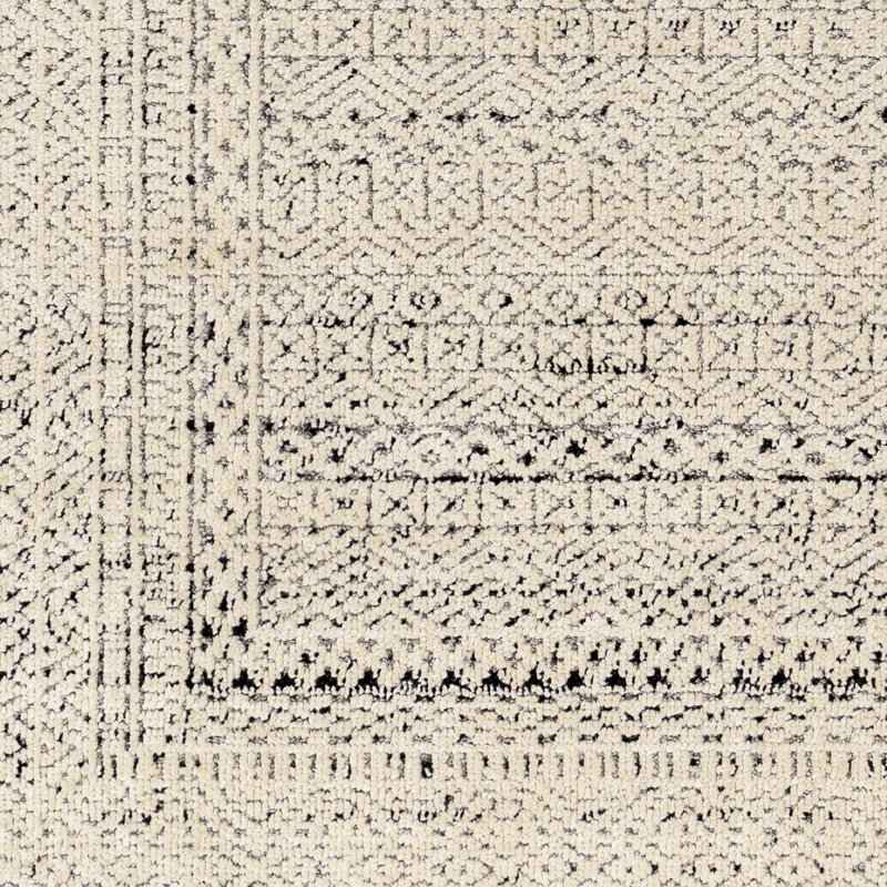 Tapis ivoire / gris / noir en polyester / polypropylène tissé à la machine Bittor, Rectangle 7 pi 10 po x 10 pi