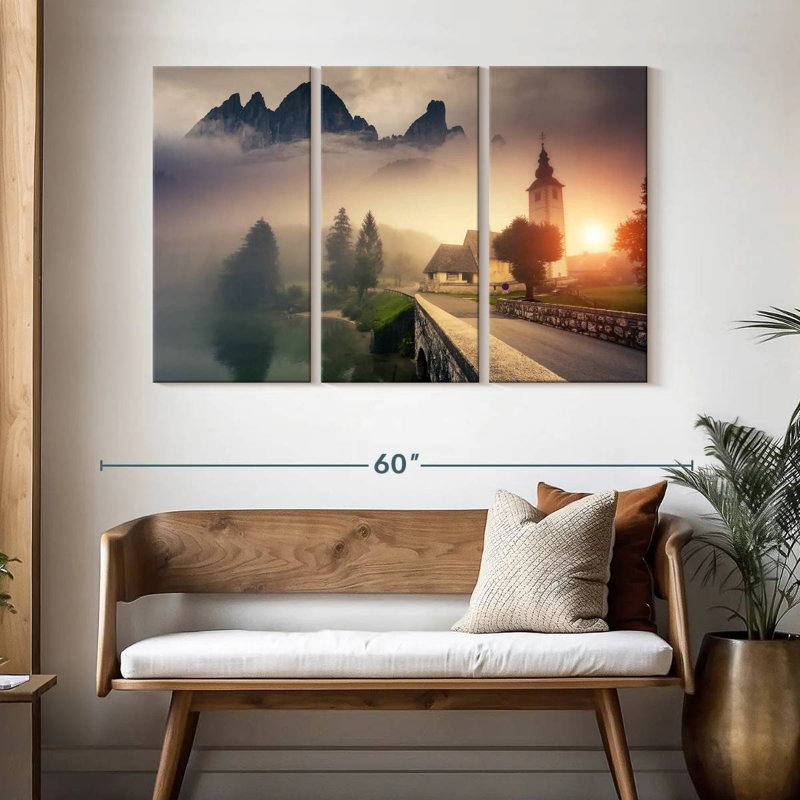 Paysage de brume matinale, H 32 po x l 50 po