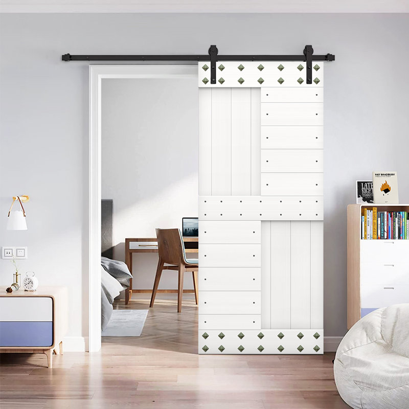 Porte de grange à panneaux en bois avec kit de quincaillerie d'installation et Clavos, 42 po x 84 po, Blanc pur
