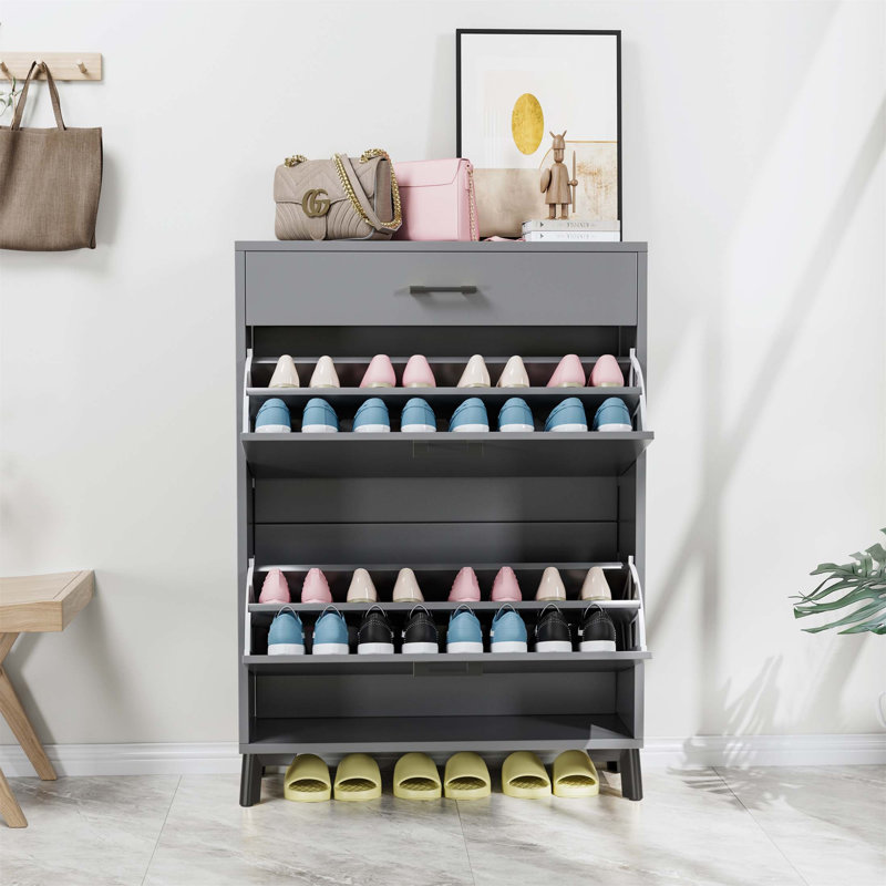 Space-Saving Entryway Shoe Storage Cabinet With 2 Flip-Drawers And Hidden Organizer For Hallway Closet, Durable And Stylish
