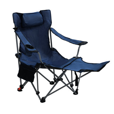 Dark Blue Adjustable Reclining Camping Chair, Folding, Portable, Cup Holder, Side Pockets, Carry Bag, Structure For Hiking And Barbecues Portable Folding Outdoor Three - Level Reclining, Comfortable