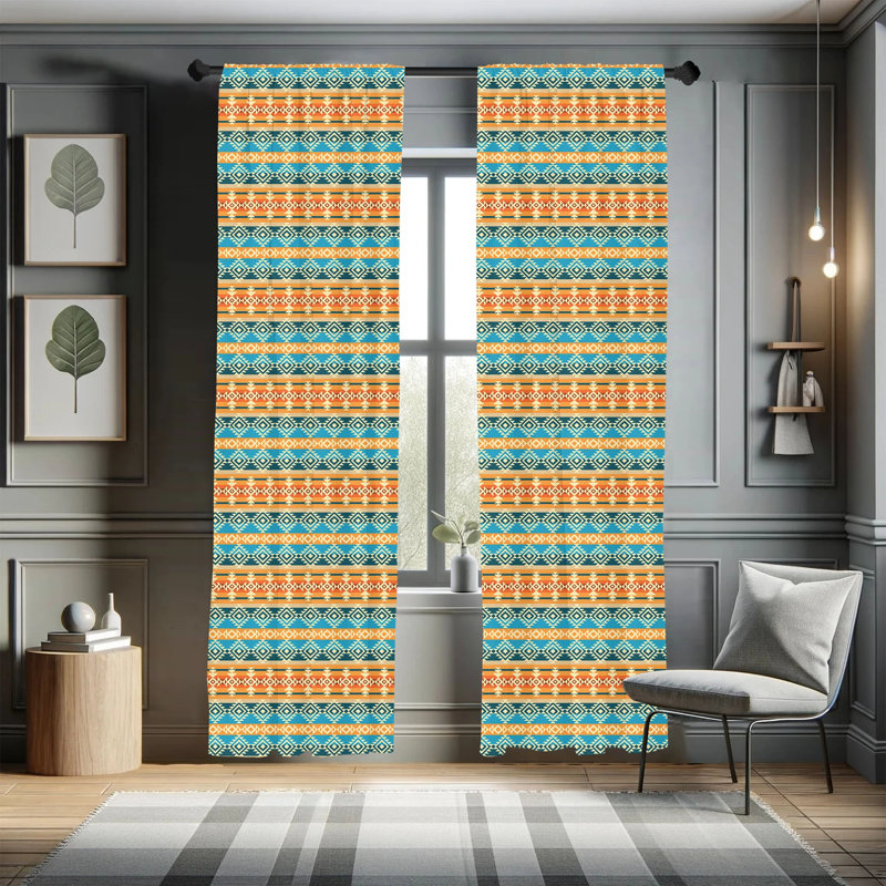 Southwestern Geometric Semi-Sheer Rod Pocket Curtain Panels, 28" x 84"