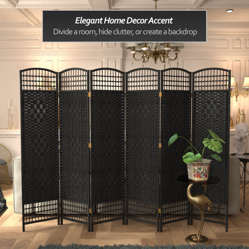 67" x 64" Weave 5 Panel Room Divider, Black, 6