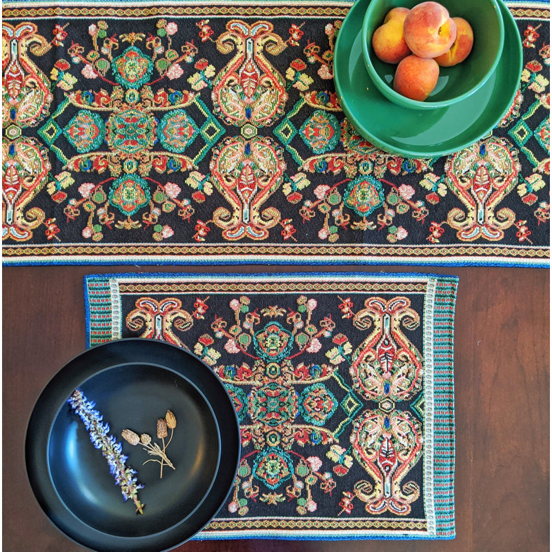 Chemin de table Paisley, L 72 po x l 1 po, Noir