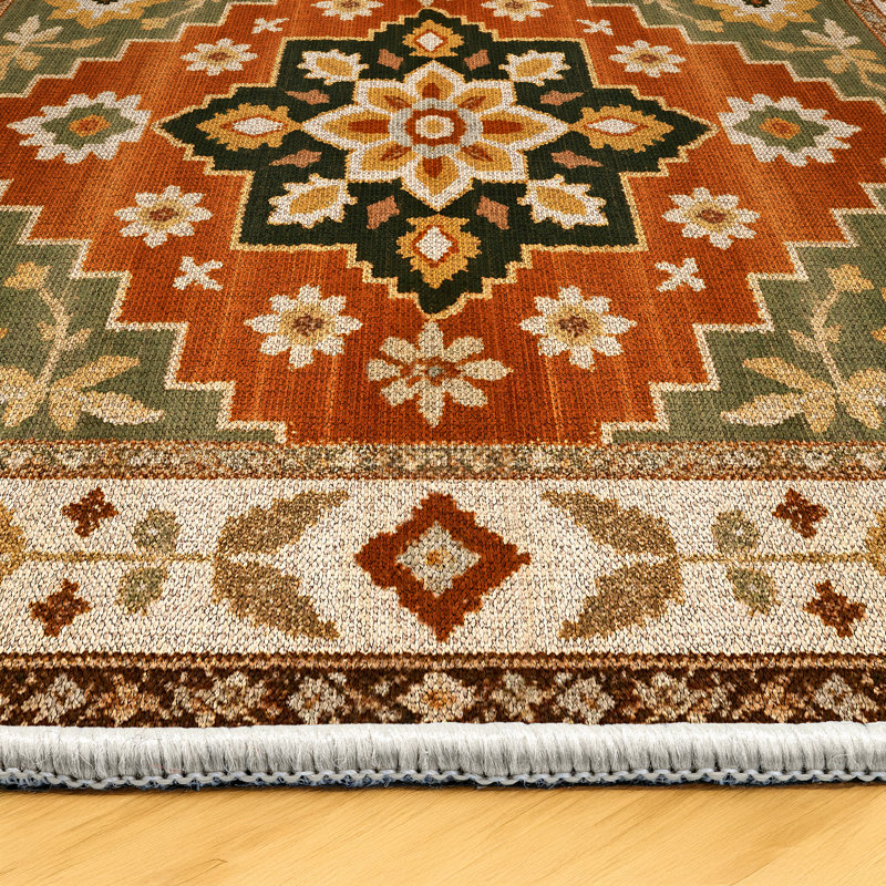 Isabel Collection Digital Print Cotton-Polyester Beige Brown Green Moroccan Rug, Runner 2'8" x 14'10"