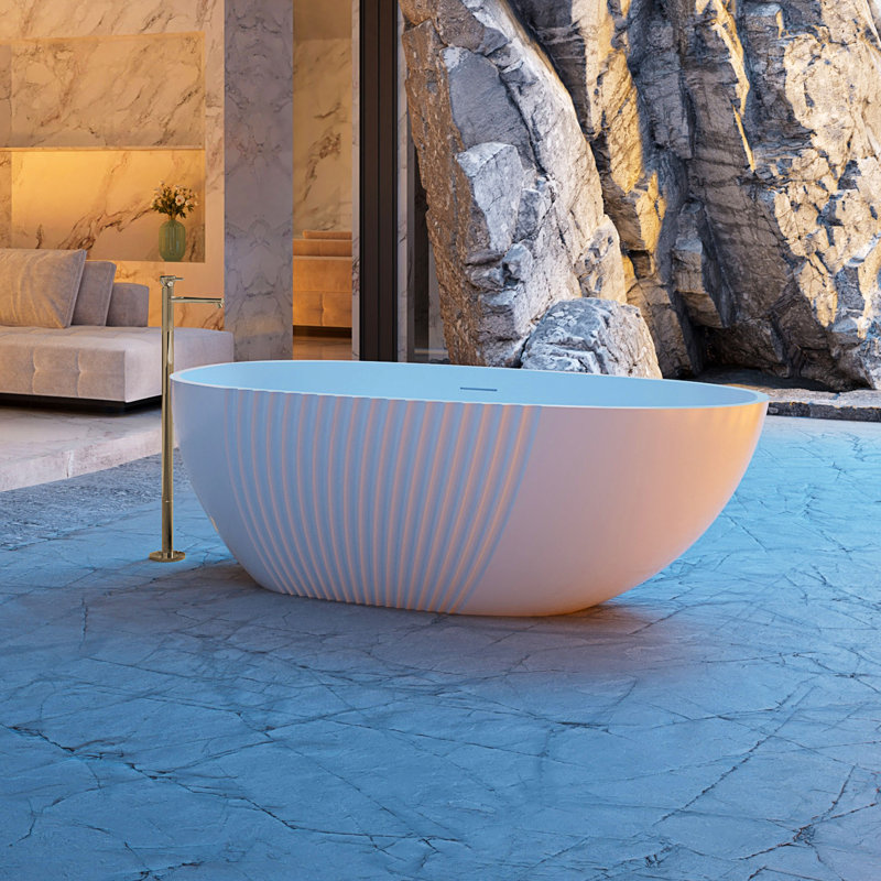 Baignoire de trempage autoportante blanche en acrylique avec trop-plein et bonde escamotable 59 "x 30" MonBlari pour salle de bain