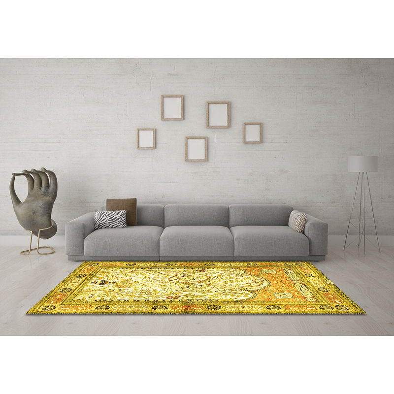 Tapis traditionnels jaunes 4643, Carré 3 pi