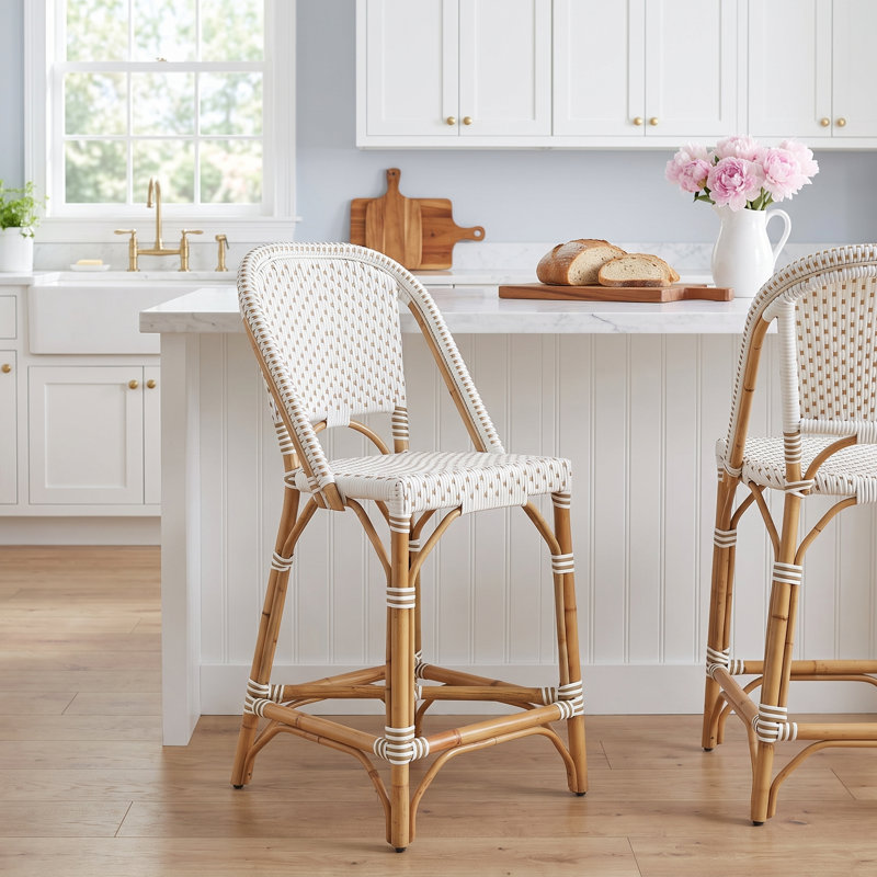 Tabouret de comptoir 25 po Ezekiel, Blanc/Brun clair