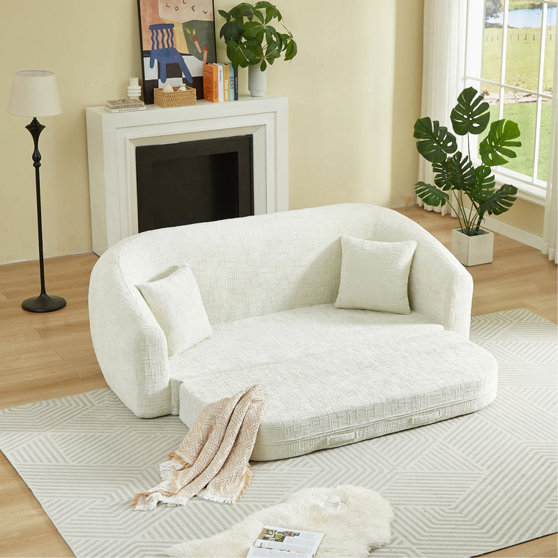 Canapé inclinable convertible de 87 pouces incurvé, canapé-lit 2 en 1 pliable, avec base coulissante et siège profond, comprend deux coussins, fauteuil inclinable en chenille, aucun assemblage requis