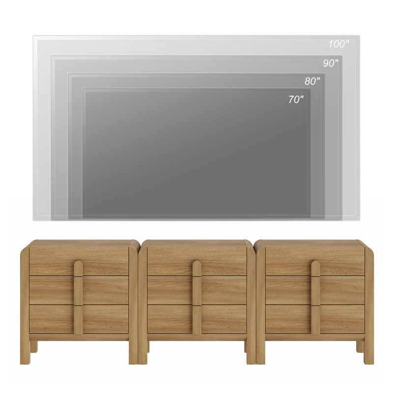 Adora 3 In 1 Wood Accent Cabinet With Drawers, 94.5" Modern Credenza Storage Cabinet With Curved Profile Design For Living Room, Kitchen, Dining Room, Hallway