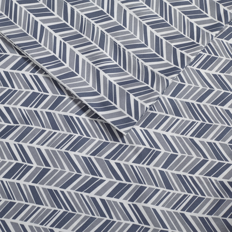 Chevron Printed Microfiber Sheet Set, Queen, Blue