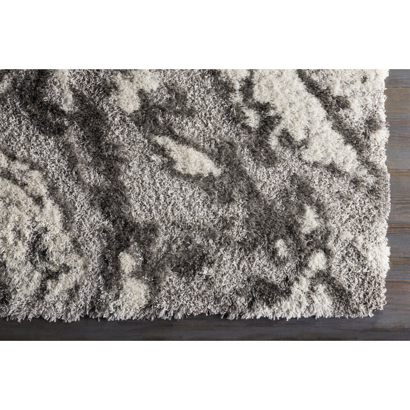 Gray High Pile Shag Abstract Synthetic Accent Rug