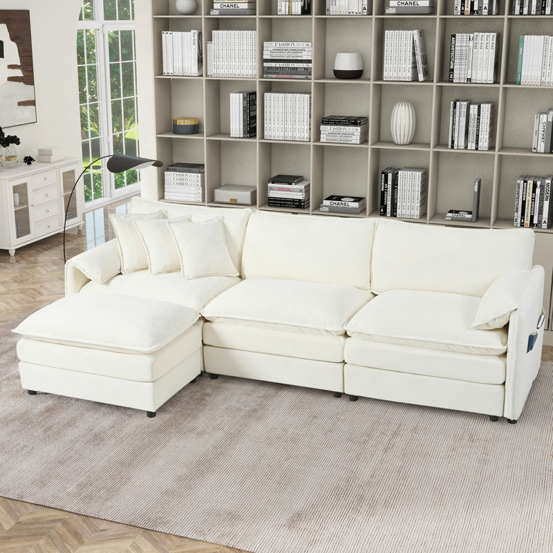 Canapé modulaire rembourré à assise profonde modulaire, Blanc, H 33,45 po x l 109,45 po x P 57,48 po