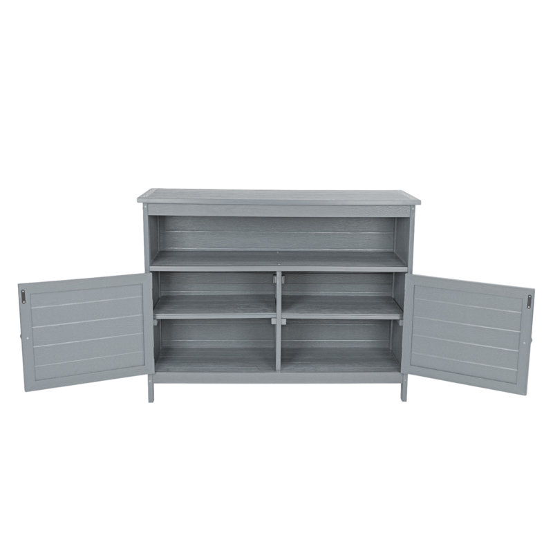 44'' Rectangular HDPE Outdoor Buffet & Console Table,With Storage And Shelves, Grey