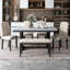 Table de salle à manger de style moderne 6 pièces avec 4 chaises et 1 banc, table avec placages marbrés et pieds en V