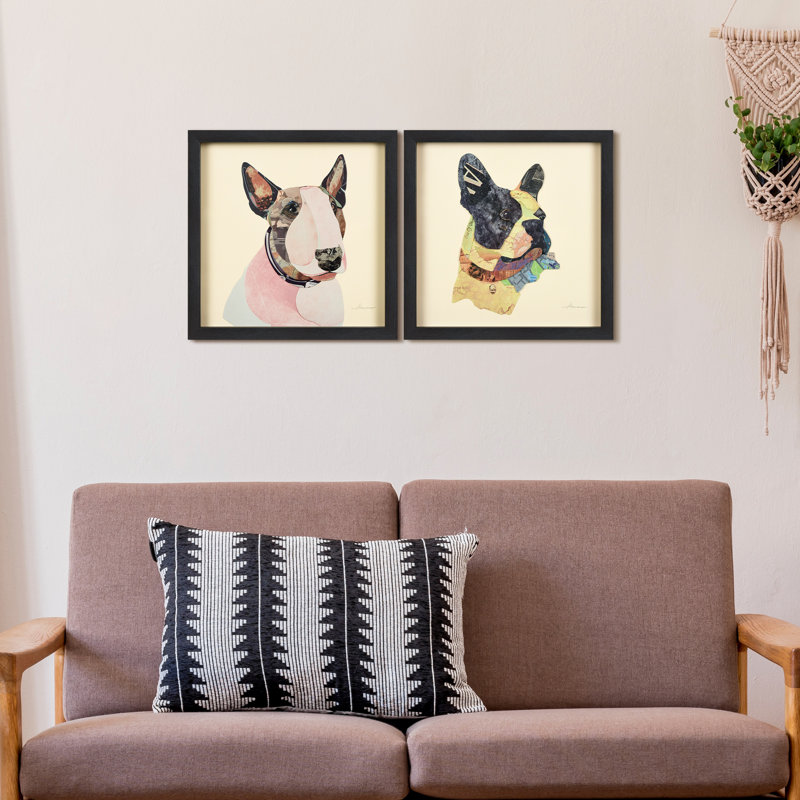 Ensemble de 2 reproductions d’art graphique encadrées sur papier "terriers" par Alex Zeng