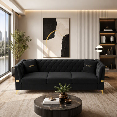 Velvet 3-Seater Chesterfield Style Sofa Couch