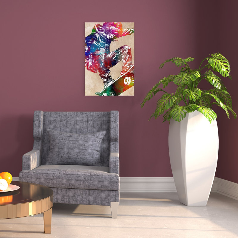 «Vibrant Skateboard Action», art mural contemporain, H 24 po x l 16 po