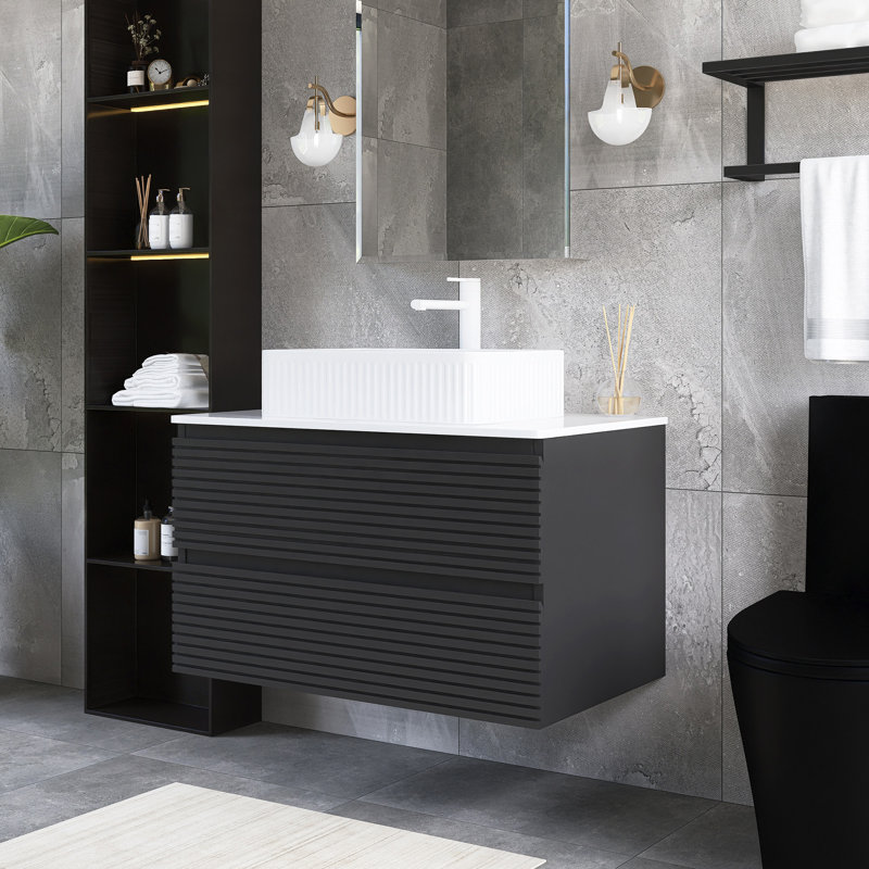 36 po W Meuble-lavabo mural simple gris avec lavabo