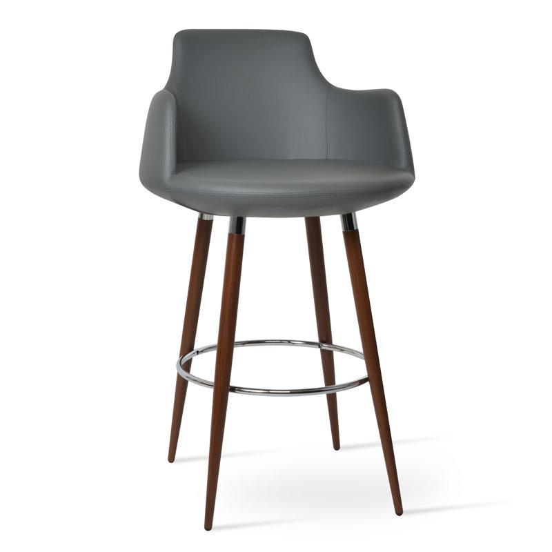 Tabouret de bar et de comptoir Dervish Ana, Tabouret de bar (hauteur d'assise de 29,5 po), gris, Noyer