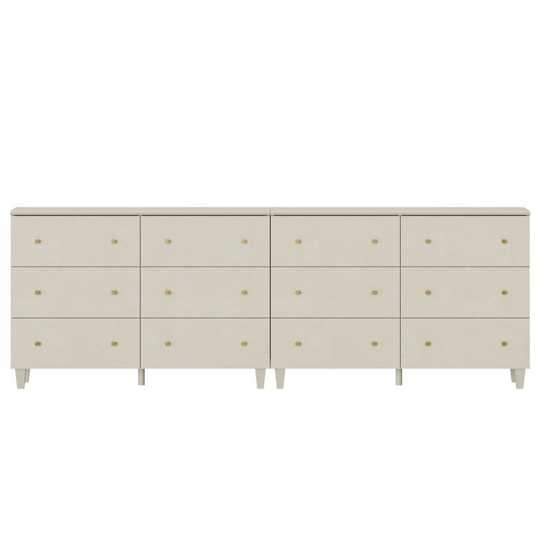 Lysiane Bedroom Dresser With 12 Drawers, Wood Wide Dresser Chests, Beige Gray
