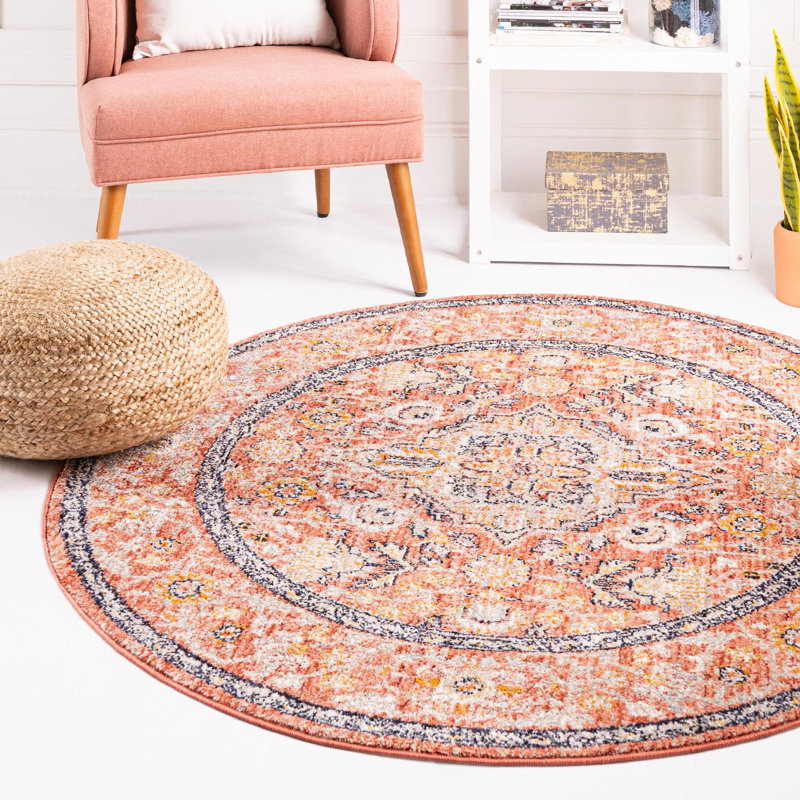 Alkire Oriental Area Rug, Round 3'3", Brick Red