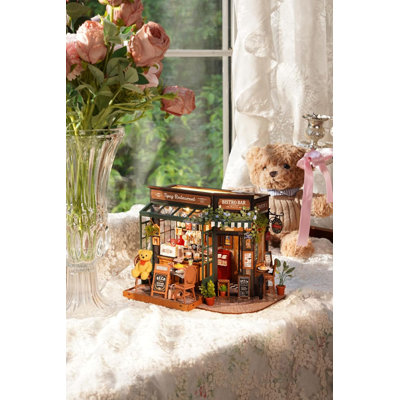 subay Diy Little Bear Restaurant Miniature House Kit - Classic-style Wooden Mini House Building Kit With Furniture & Led Lights For Adults, Teens - Holiday