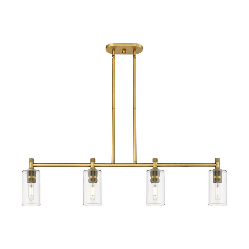 Luminaire suspendu pour îlot 4 lumières Crown Point, Laiton brossé, Clair, H 9,88 po x l 43,75 po x P 3,88 po