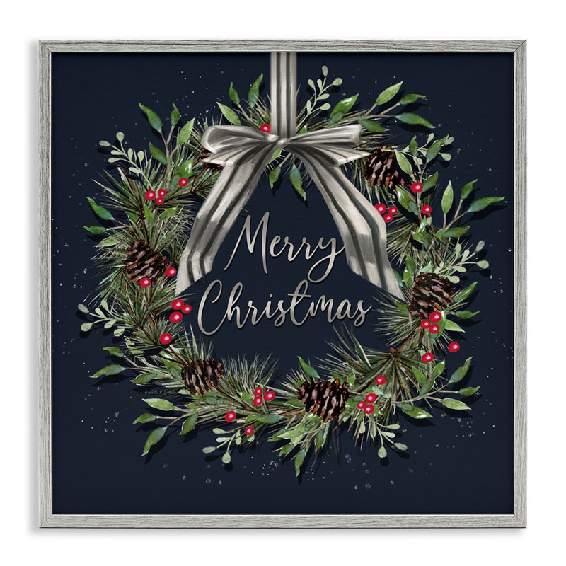 Couronne de Noël suspendue avec un arc, estampe numérique, conception par Elizabeth Tyndall, H 24 po x l 24 po