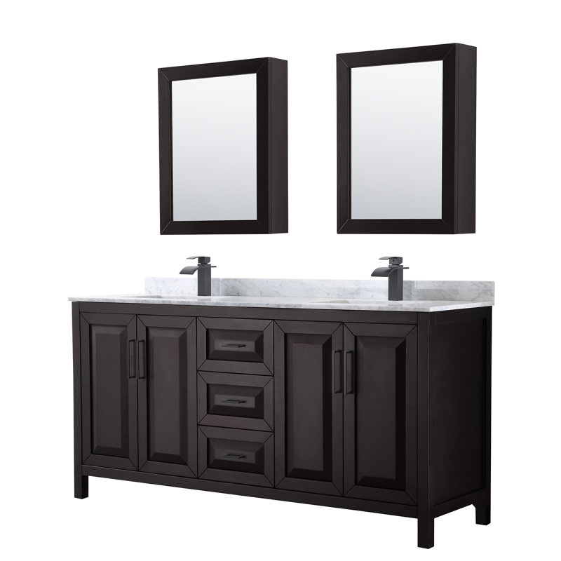 Daria 72'' W Double Vanity, Dark Espresso, White Cultured Marble, Matte Black