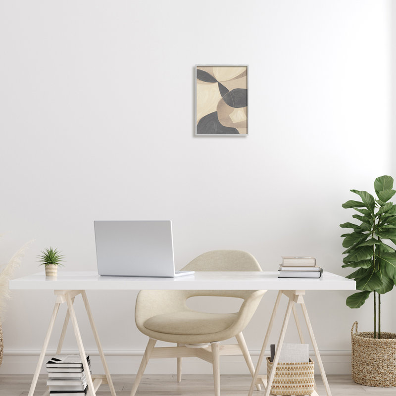 Modern Beige and Gray Abstract Canvas Print with Wood Frame, 11 x 14