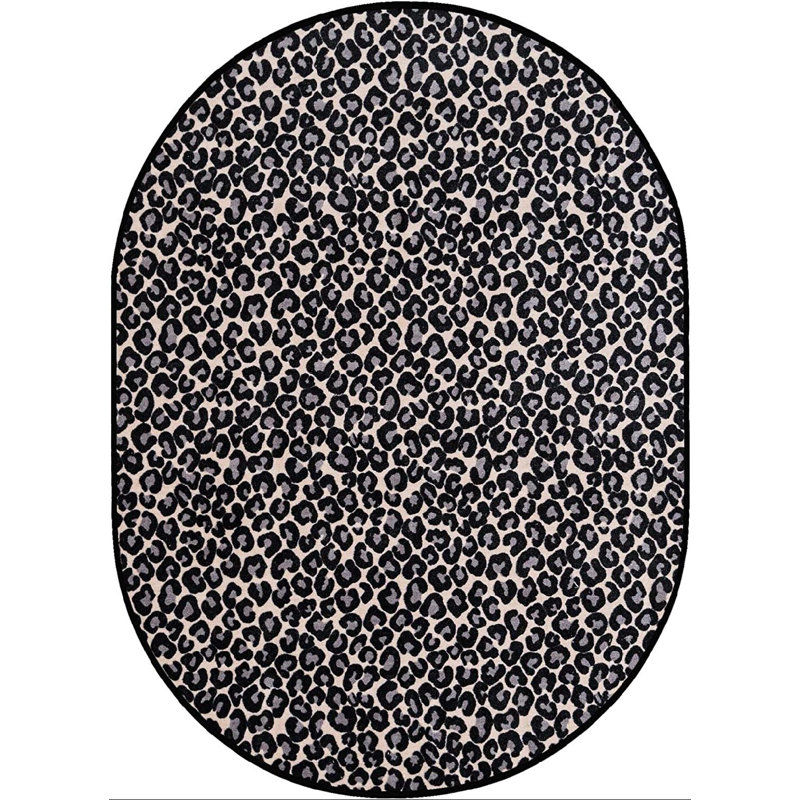 Tapis noir / gris à imprimé animal, Oval 6 pi x 9 pi