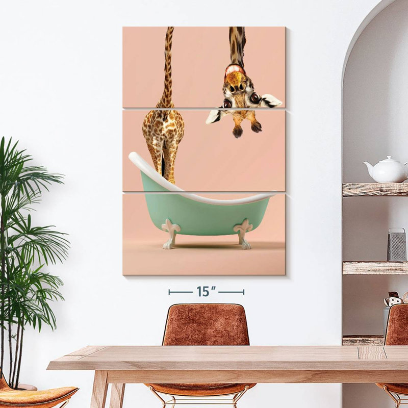 «Bathaign Animal Silly Giraffe», ensemble de 3 toiles tendues, H 50 po x l 32 po x P 1,25 po