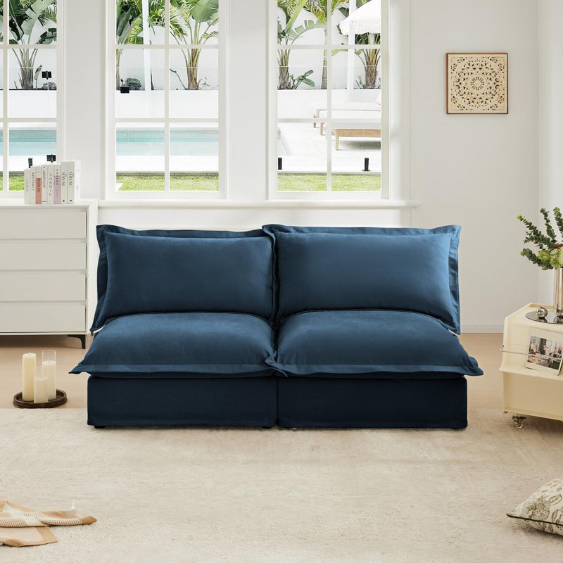 Canapé modulaire sans accoudoirs Aumiller, Bleu, 34.6" H x 73.2" W x 33" D,, Chenille