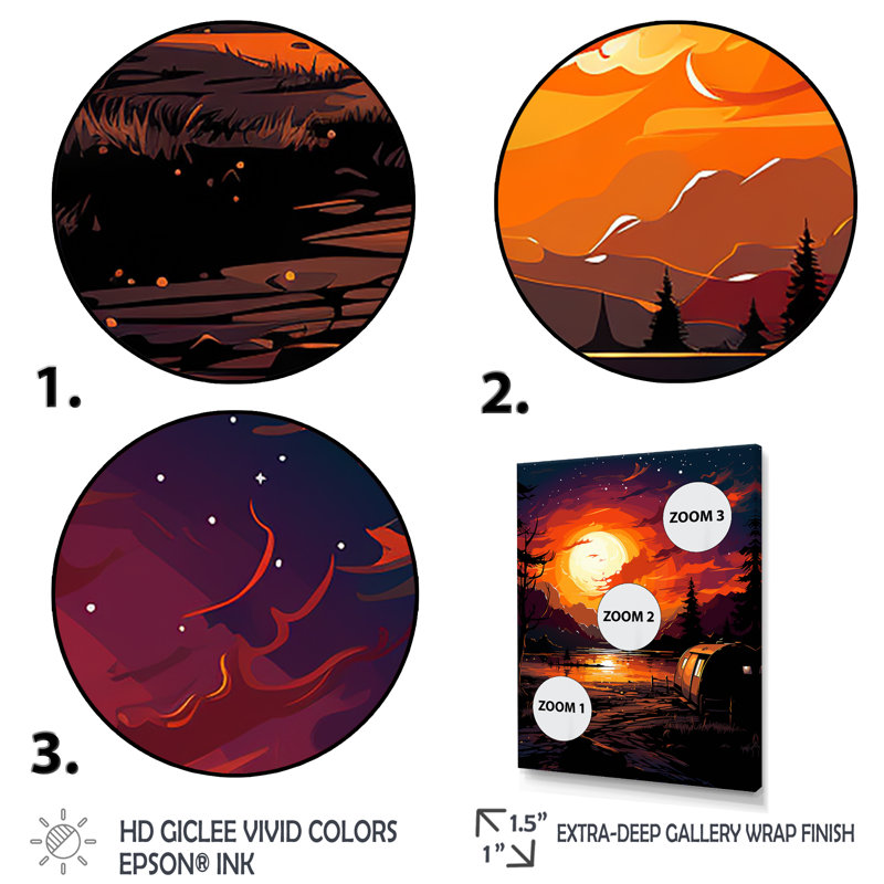 Prairie Camp Sunset Getaway 1 - camping, art mural, H 32 po x l 16 po x P 1 po, Cadre simple argenté