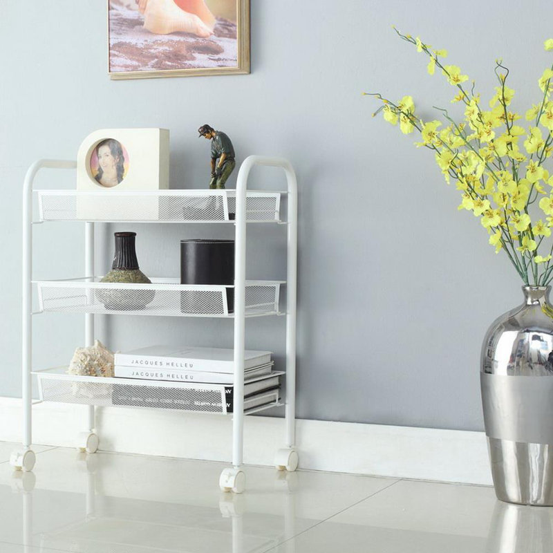 Chariot de rangement amovible à trois couches, Blanc