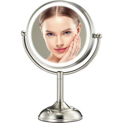 Professional Lighted Makeup Mirror With Brighter Lights,True HD Magnifying Mirror With 3 Color Dimmable Lights, 90 Shadowless Leds, 360°Swivel Seamless Vanity Mirror, Pearl