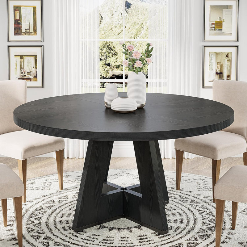 47" Round Farmhouse Dining Table, Black