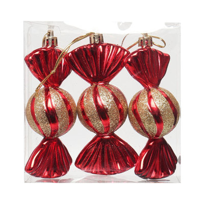 3Pcs Christmas Candy Ornaments Candy Jars Christmas Tree Glitter Hanging Decorations Plastic Peppermints Decorative Christmas Tree Home Party